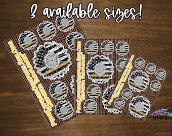 Dispatch sunflower sticker sheet, Thin gold line flag decal bundle pack, planner stickers for first responders.