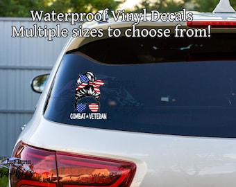 Patriotic Combat Veteran Decal, Military life messy bun sticker, Funny Mom Bun Hair, military gifts for women, military appreciation sticker