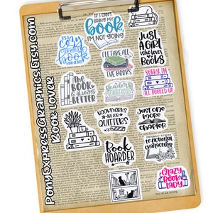 May include: A sheet of waterproof stickers featuring book-themed designs. The stickers include phrases like "If I can't bring my book, I'm not going", "Just a girl who loves books", "The book is always better", "Book hoarder", and "Crazy book lady".