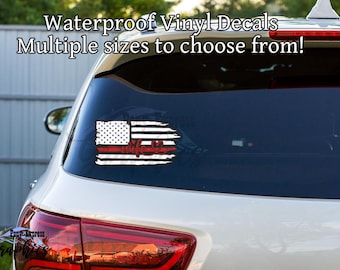 Thin Red Line Decal, Firefighter Wife  Truck decal, first responder decals, cool sticker for car window, waterproof vinyl decal