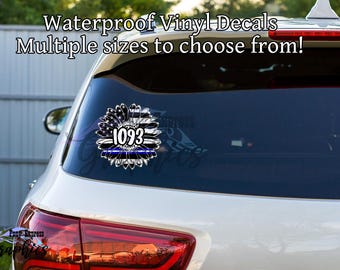 Customizable Blue Line flag decal, Medic number vinyl decal sticker, Personalized EMS and EMT gift, first responder gift