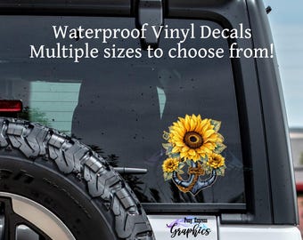 Sunflower and Anchor Vinyl Decal, Sunflower Car Decal, sunflower car accessories, nautical water bottle sticker, waterproof sticker