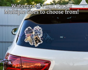 Honor the Brave Bow Military Car Decal, Patriotic vinyl decal sticker, Support our troops USA Pride Sticker, American Flag Car Decal