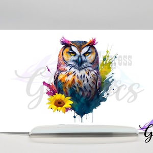 Vibrant Owl Car Hood Sticker, Off Road Vehicle Hood Decal, Large Wall Decal, Owl Sticker for Cups and Tumblers