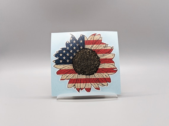 Sunflower Car Decal, Patriotic Sticker, American flag sunflower car sticker decal, Waterproof Stickers for waterbottle, sunflower sticker
