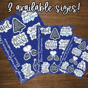 Christmas sticker sheet, blue christmas vinyl decals, bullet journal stickers, xmas sticker sheets for stocking stuffers