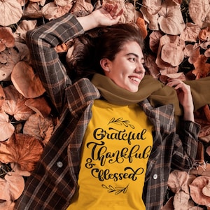Grateful Thankful Blessed T-shirt - Thanksgiving shirts, Holiday T-shirts,  Fall t-shirts for women, Fall Graphic Tees, Autumn Shirts,