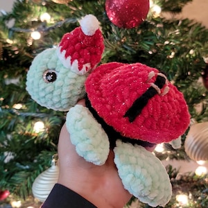 Crochet Christmas Turtle Handmade Amigurumi Turtle Red Festive turtle Cute Turtle Plush