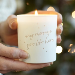 Personalised Scented Candle Gift: Any Message Gifts - White Glass - Star Detail