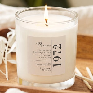 50th Birthday Gift For Her, Personalised 50th Birthday Gift, Luxury Scented Soy Candle- Personalised Gifts