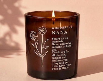 Nana Personalised Scented Candle Gift For Nana Soy Wax Amber Engraved Glass