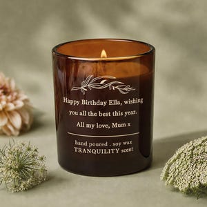 Personalised Scented Candle - Any Message Gift - Scented Soy Wax Amber Glass