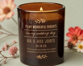 Personalised Gift for Parents On My Wedding Day - Parents of the Bride Groom - Scented Candle