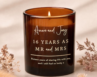 Personalised 16th Anniversary Gift - Wax Anniversary Wedding Gifts For Couple - Scented Candle
