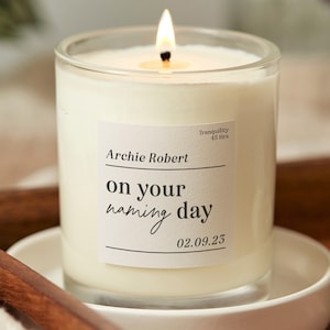 Naming Day Gift for Boy - Baby Gift Naming Day Keepsake - Luxury Scented Glass Candle- Personalised Gifts