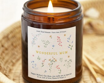 Personalised Mother's Day Candle: Scented Soy Wax, Wildflower Label