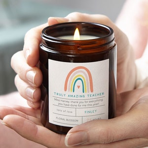 Thank You Teacher Gift, Rainbow Personalised Candle Gift for Teacher, Scented Apothecary Candle, Christmas Gift - Personalised Gifts
