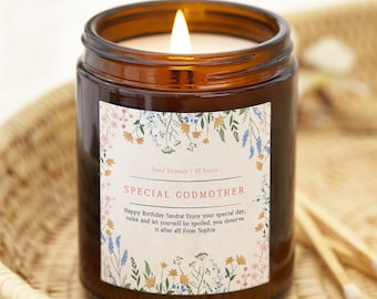 Personalised Godmother Candle: Floral Scented Soy Wax Gift