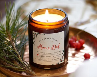 Mum and Dad Christmas Gift, Personalised Parents Christmas Gifts, Scented Apothecary Candle