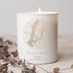 Engagement Gift Any Map Candle - Glow Through Candle - Personalised Engagement Gifts for Couple, Soy Wax (no paraffin) keepsake