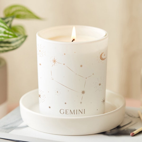 Gemini Birthday Gift - Personalised Star Sign Constellation Gift For Her - Engraved Scented Candle