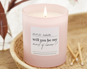 Be My Maid of Honour Gift - Personalised Maid Of Honour Gifts - Pink Glass Scented Candle