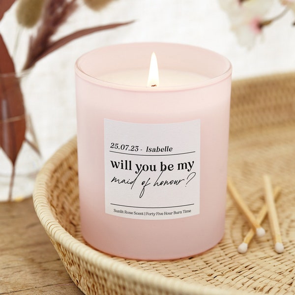 Be My Maid of Honour Gift - Personalised Maid Of Honour Gifts - Pink Glass Scented Candle