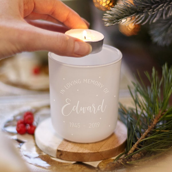 In Loving Memory Teelichthalter mit Kerzen – personalisiertes Erinnerungsgeschenk – gravierter Kerzenhalter