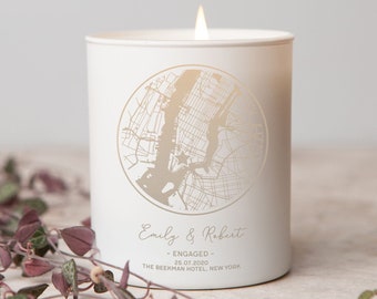 Personalised Engagement Gift for Couple, Engraved Map Engagement Gift, Engagement Candle