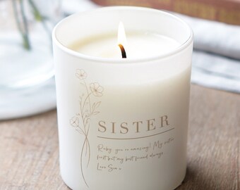 Sister Gift Floral Candle - Personalised Gift For Sister - Engraved Scented Candle