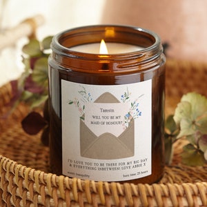 Vela com carta personalizada "Seja minha madrinha", presente para pedido de casamento, vela perfumada - presentes personalizados