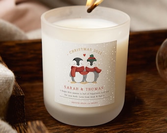 Couple Christmas Gift Personalised Penguin Candle: Couple's Gift