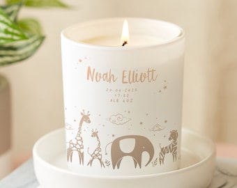 New Baby Gift, Baby Keepsake, New Parents Gift, Personalised Animal Motif Candle