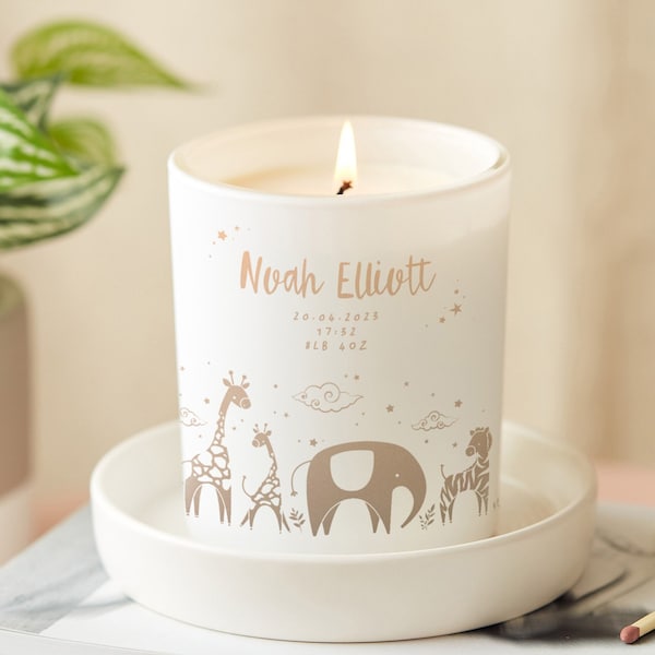 New Baby Gift, Baby Keepsake, New Parents Gift, Personalised Animal Motif Candle