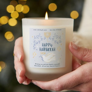 Hanukkah Candle Gift - Personalised Hanukkah Candle - Frosted Glass Scented Candle - Personalised Gifts