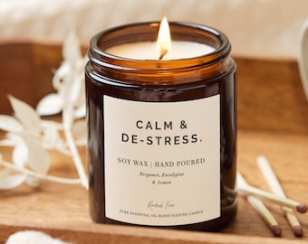 Calm & De-stress Aromatherapy Candle, Well-being Candles, Essential Oil Scented Candle
