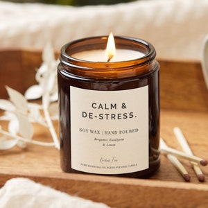 Vela de aromaterapia relajante y antiestrés, velas para el bienestar, vela perfumada con aceites esenciales.