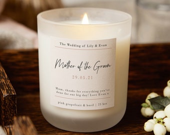 Mother of the Groom Thank You Gift Candle, Unique Personalised Wedding Gift for Couple, Bride