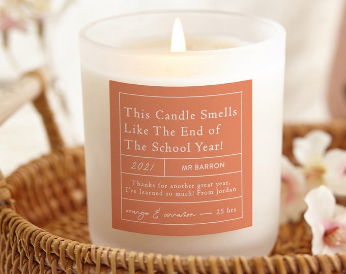 Personalised Teacher Gift Candle, End Of Year, Soy Wax