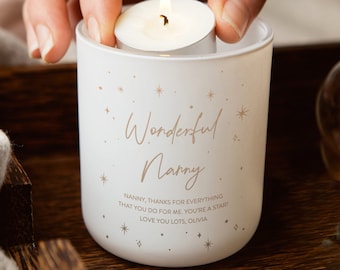 Nanny Gift Idea - Personalised Gift For Nanny Tealight Holder With Candles - Engraved Candle Holder