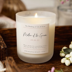 Mother of the Groom Thank You Gift Candle, Unique Personalised Wedding Gift for Couple, Bride image 1