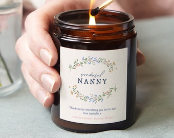 Personalised Nanny Gift Candle: Floral Soy Wax Candle