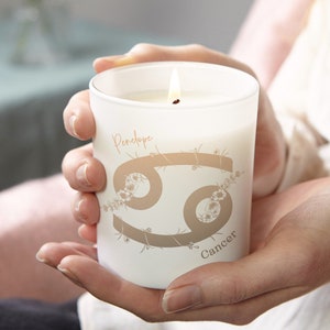 Cancer Birthday Gift - Zodiac Birth Flower Constellation Candle - Personalised Scented Engraved Candle- Personalised Gifts