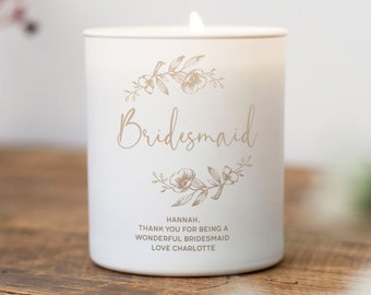 Bridesmaid Maid of Honour Gift - Personalised Gift For Bridesmaids- Engraved Scented Candle