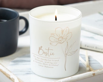 Bestie Birthday Gift: Floral Etched Soy Candle