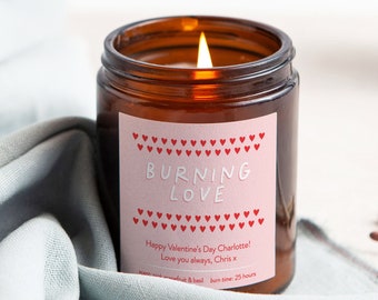 Personalised Valentine's Day Candle, Burning Love Soy Wax Candle