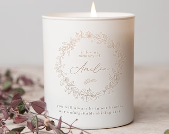 Personalised Memorial Christmas Candle: Engraved Name, Holly Wreath