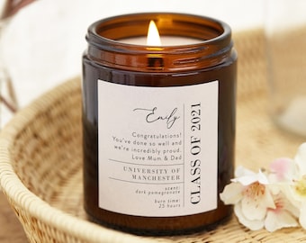Personalised Graduation Candle Gift: Scented Soy Wax Apothecary Jar