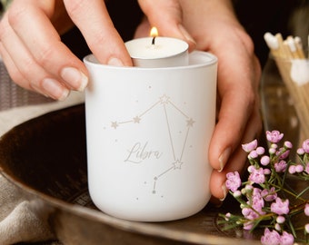 Personalised Zodiac Constellation Birthday Gift Tea Light Holder with Candles