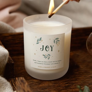 Christmas Decoration Gift, Joy Candle Personalised Gift For The Home, Christmas Scented Candle - Personalised Gifts